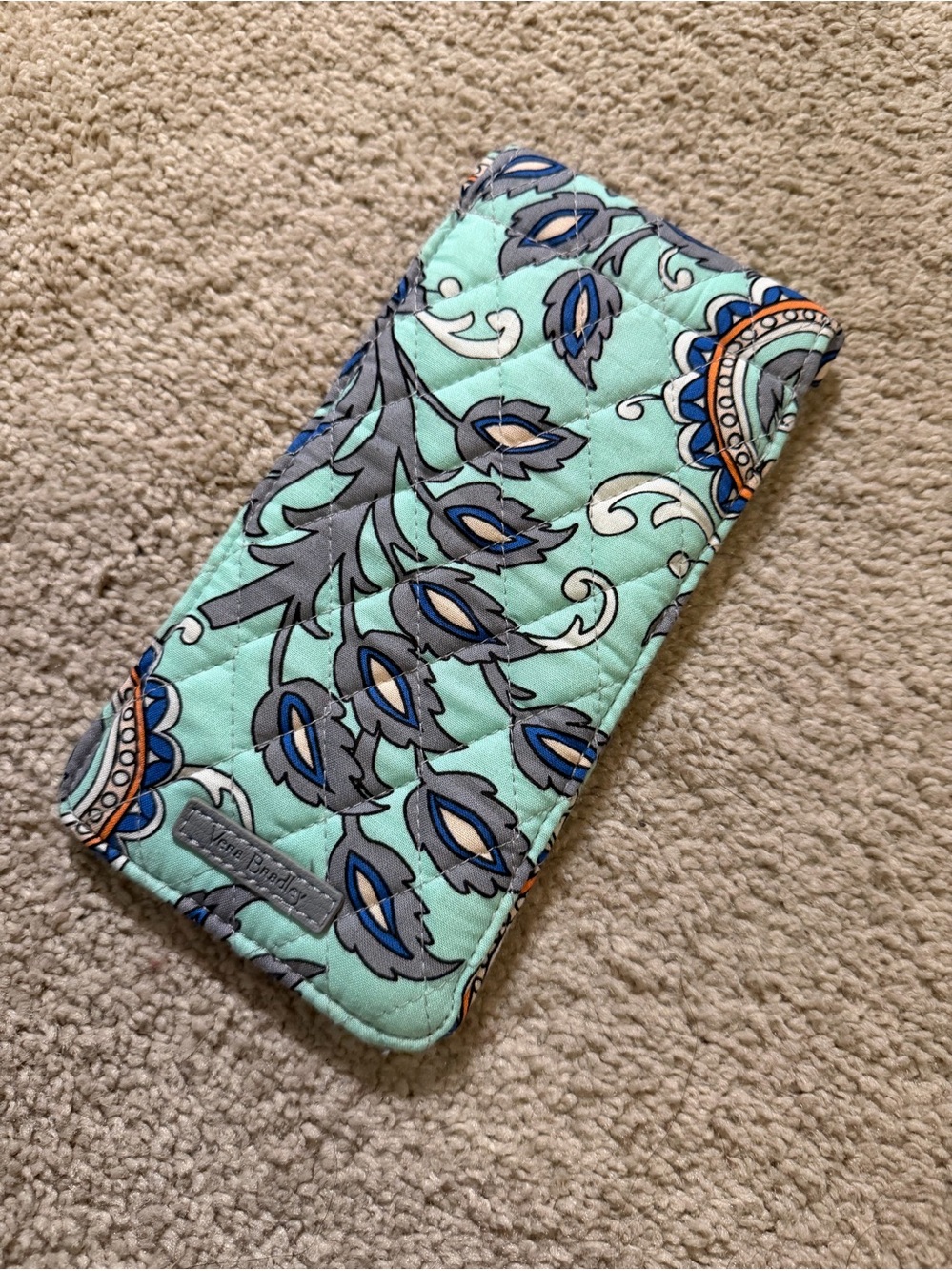Vera Bradley Fan Flowers Trimmed Glasses Case Teal quilted cotton